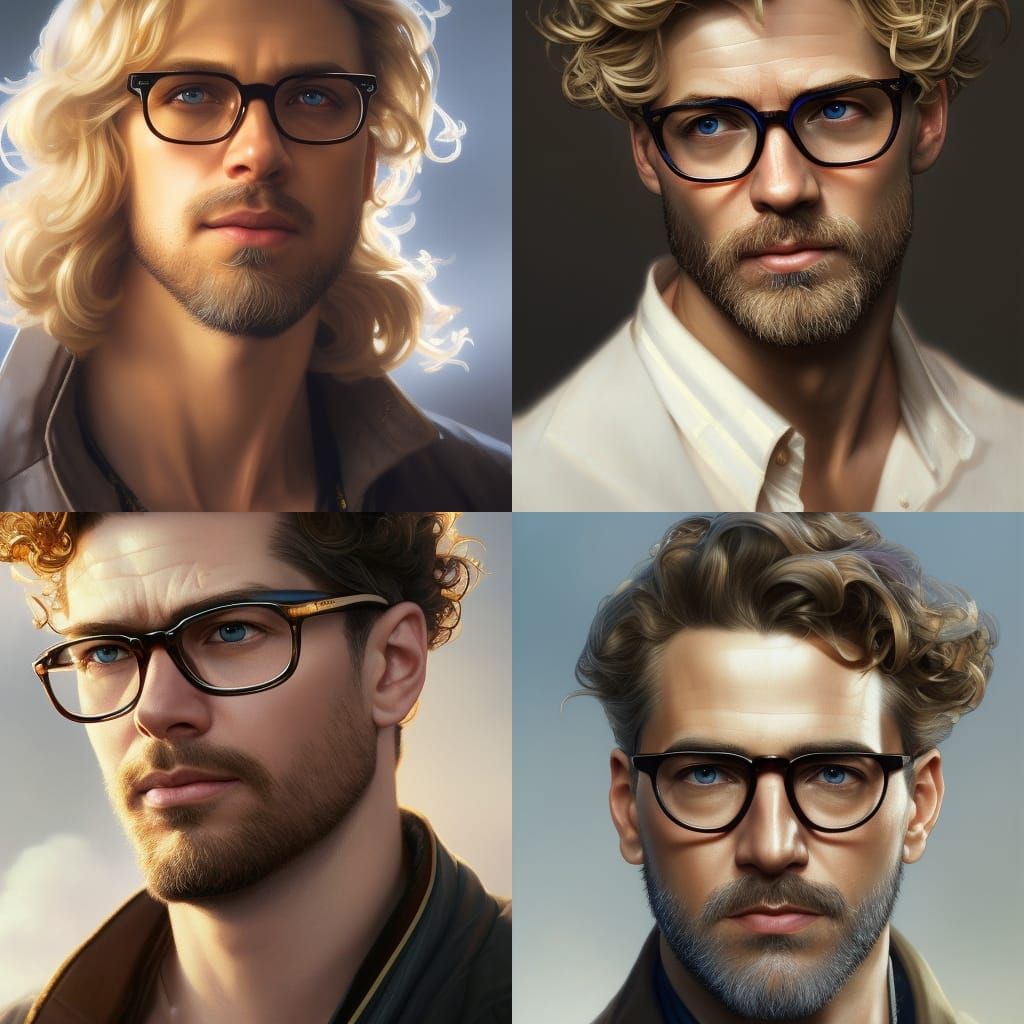 Curly light blond haired man in glasses