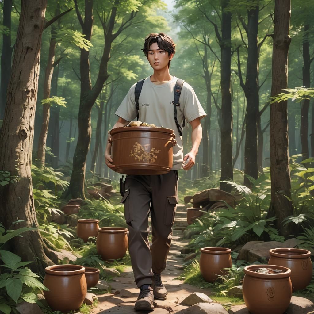 masterpiece, distinct, highres, one huge brown korean cerami...