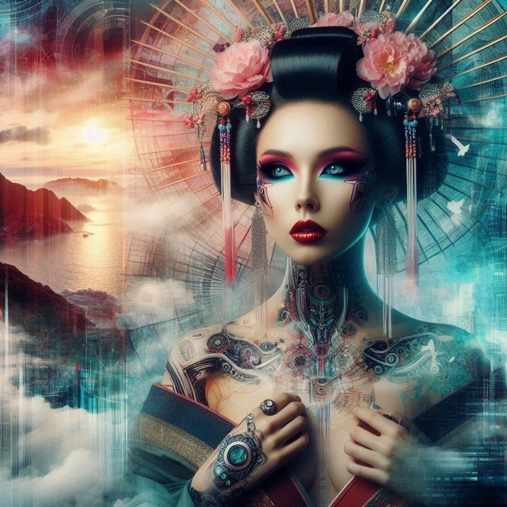 double exposure beautiful fantasy DALL-E 3 portrait landscap...