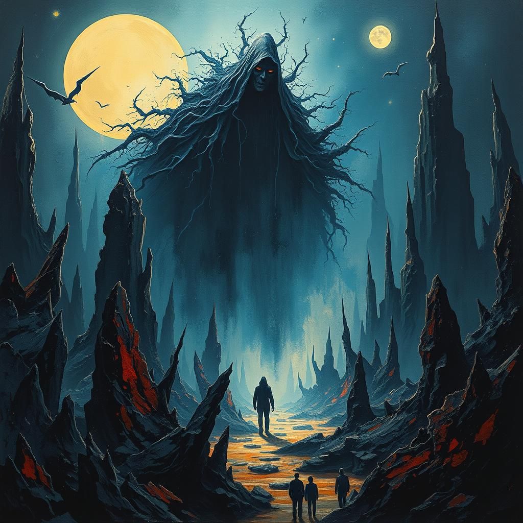 Ominous Figure in Dystopian Art Deco Landscape