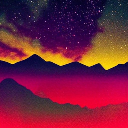 dark sunrise over the mountains with stars in the night sky