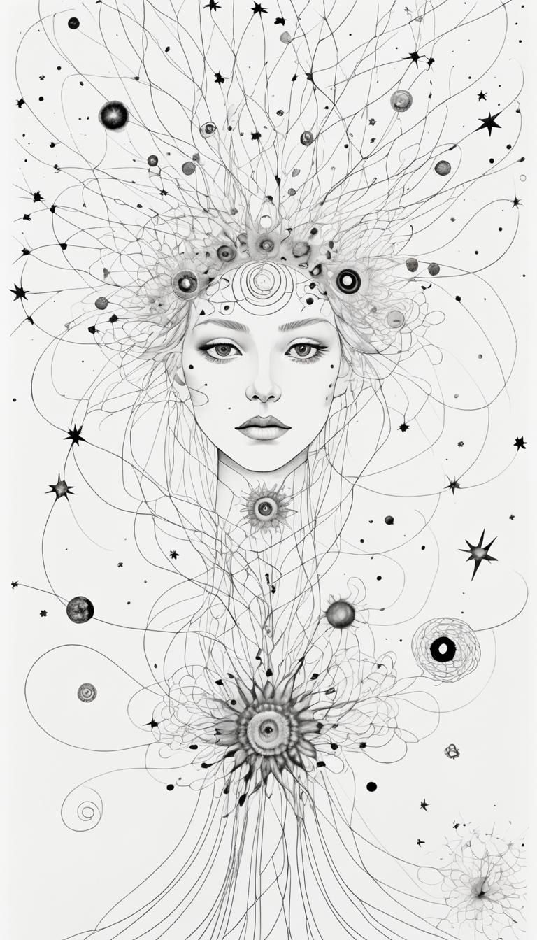 Dream weaver with kaleidoscope eyes, fingers trailing gossamer threads of unconscious thought. Dressed in ever-shifting patterns of collecti...