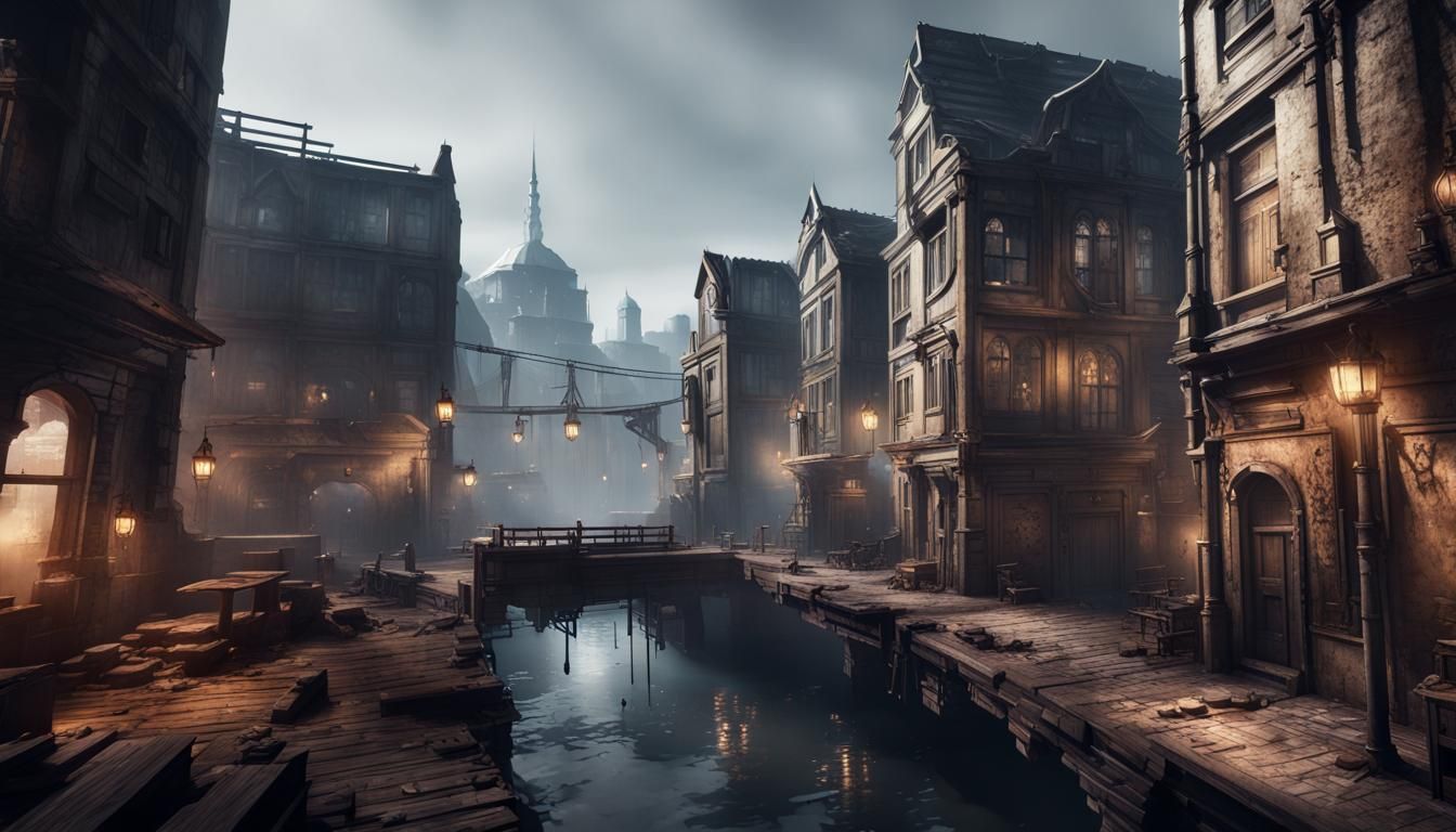 grim dark watercolor city map