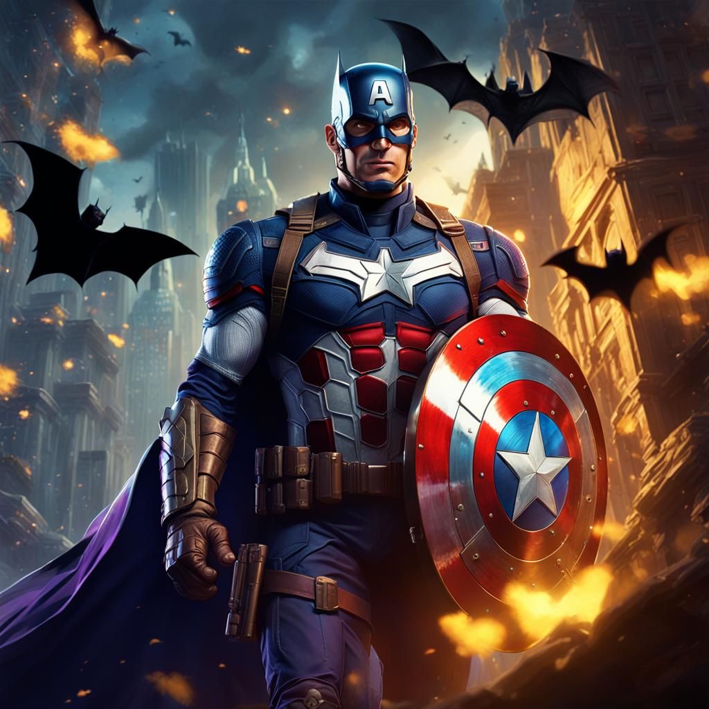 A cross between captain America and Batman and a bat shield - AI ...