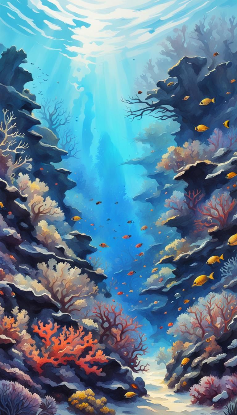 Colorful Coral Reef Watercolor Painting