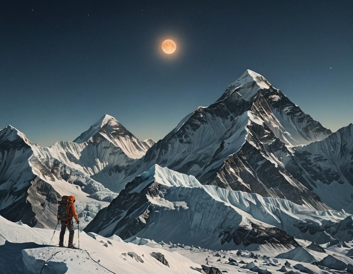 Everest moonlight watercolor Cinematic film still, shot on v...