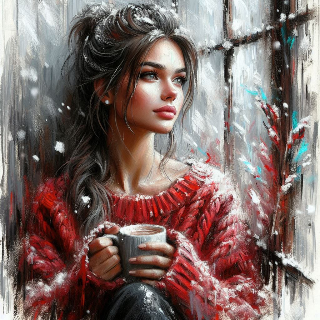 Red Sweater, Cocoa, and Snow 3