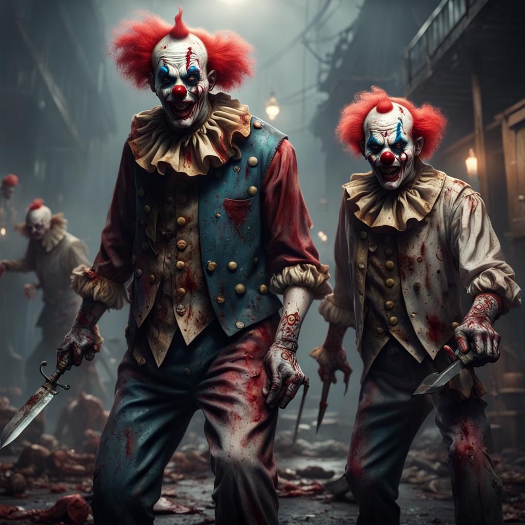 zombie clowns holding knives AI Generated Artwork NightCafe Creator