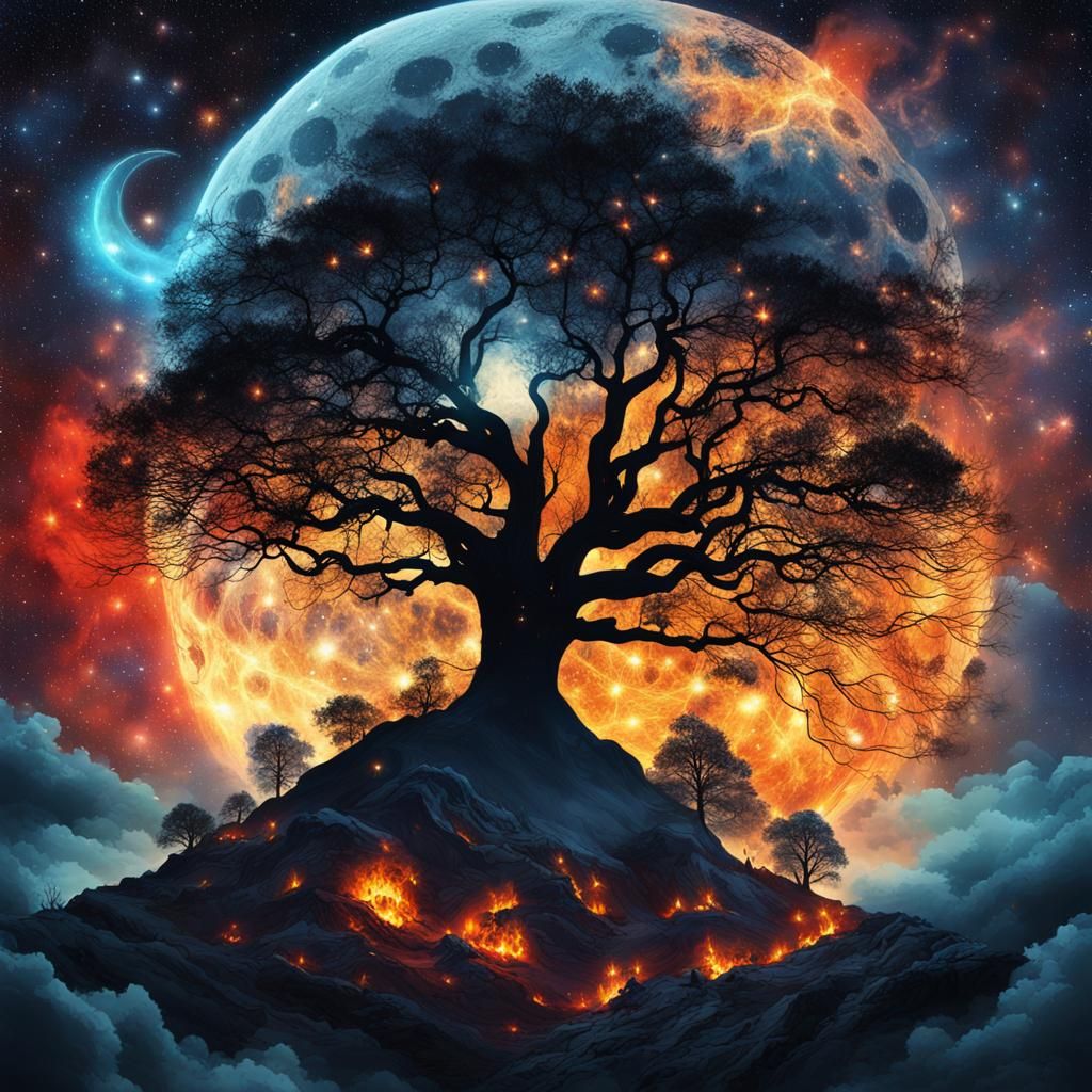 Surreal Mindscape: Starry Night Double Exposure Collage