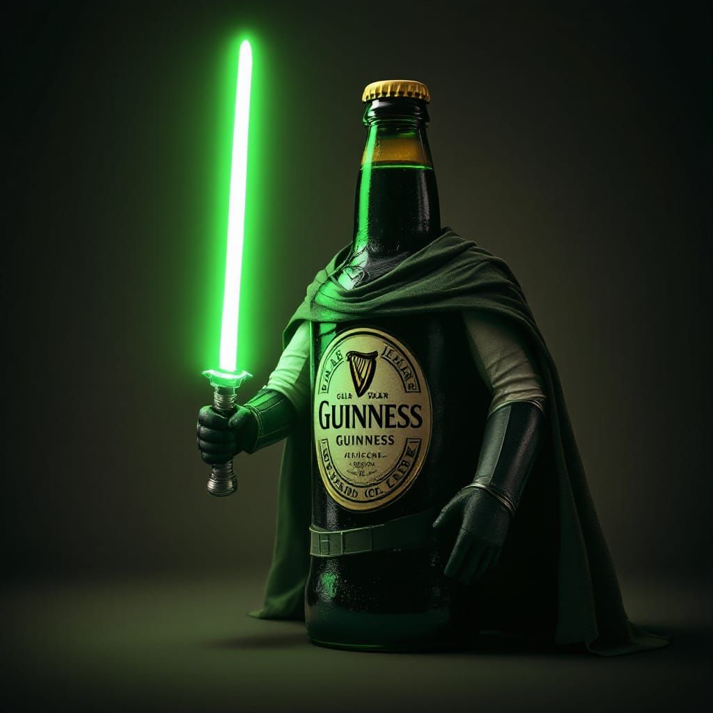 Guinness Bottle as Jedi Knight with Lightsaber