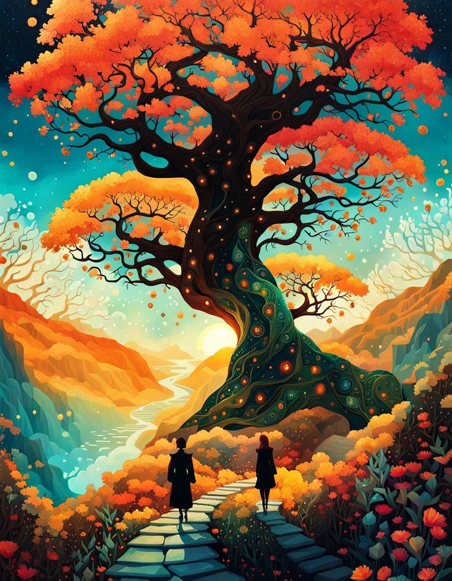 "Path to the Fantasy Beautiful Tree"  by @SmitAiArtist