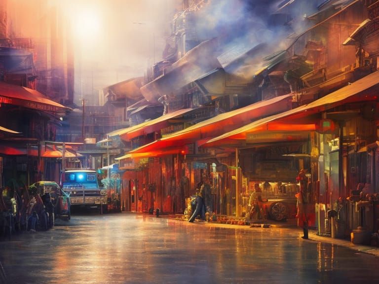 Detailed Watercolor Fire Station Illustration in Anime Style