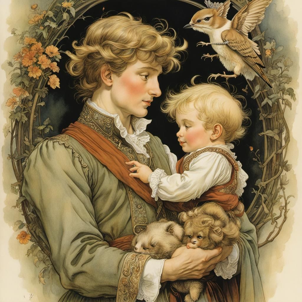 the little boy feels safe in his father's hand, by Lisi Mart...