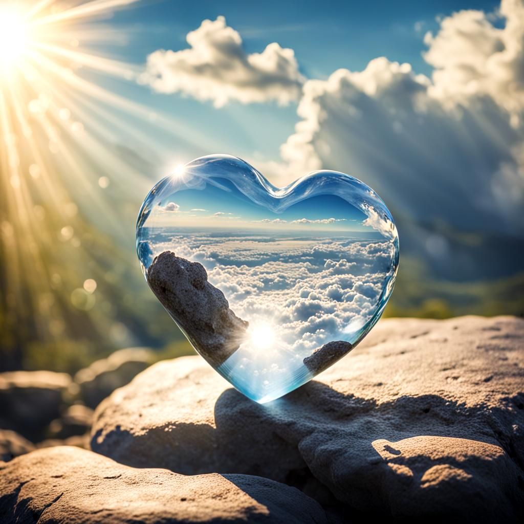 A drop of water steadily carves a heart-shaped rock