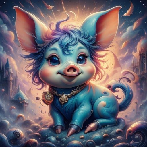 Cute Ethereal Pig with Magical Eyes