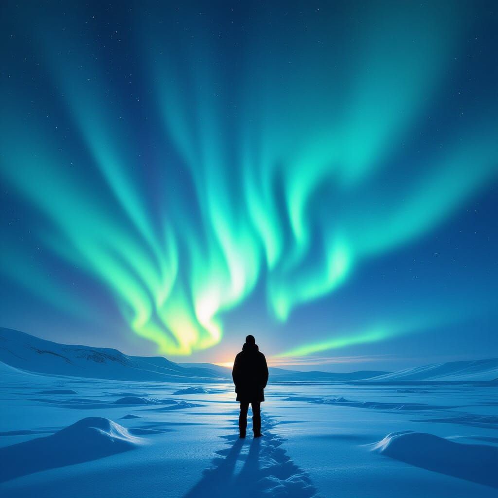 “Aurora Borealis with a Human Shadow”
