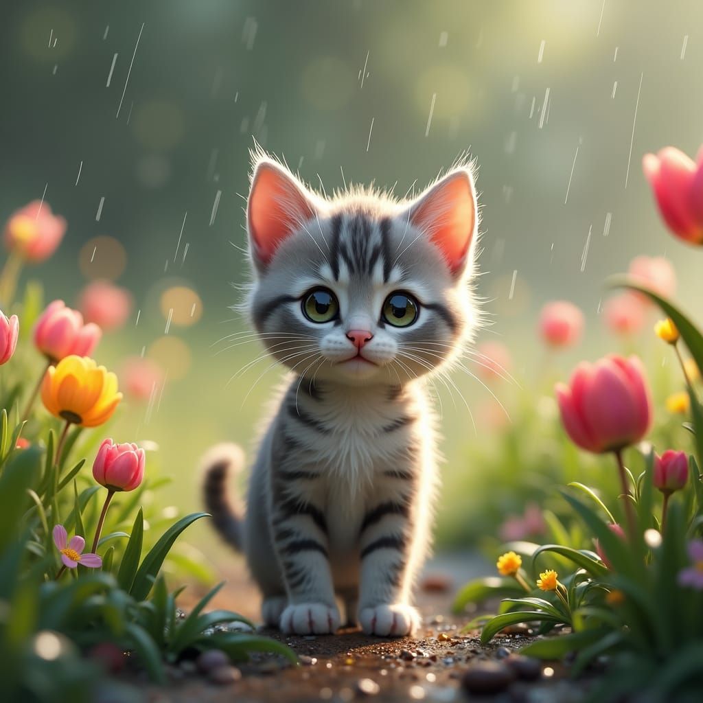 Why is it raining gently on my tiny gret and white short-hai...