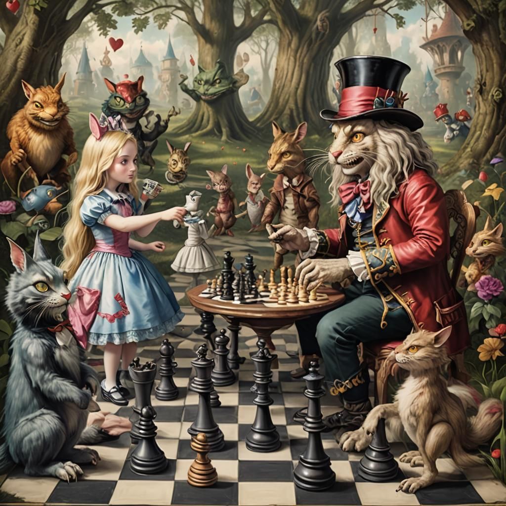 Alice in wonderland game of chess AI Generated Artwork NightCafe