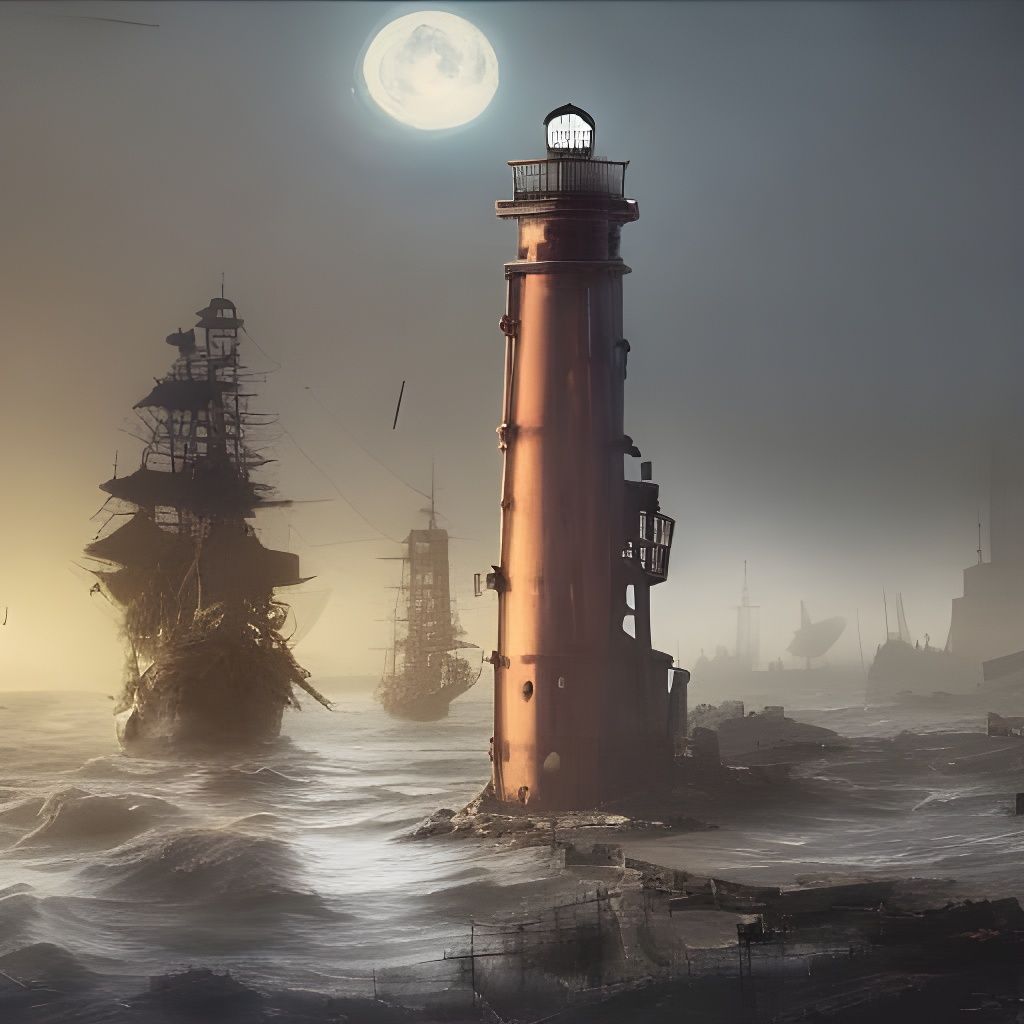 Lighthouse and Pirate Ships  by @Bruno