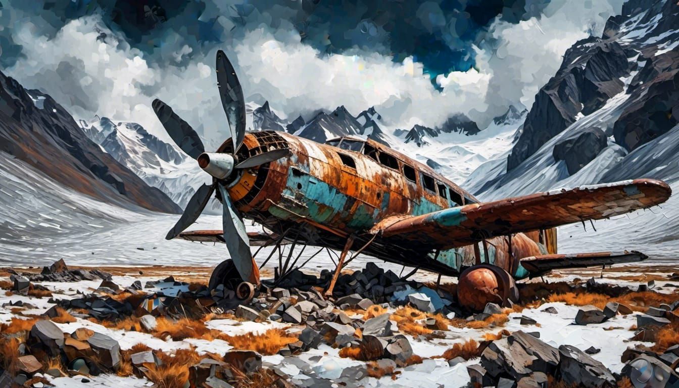 A completely broken down old rusty propeller plane in the hi...