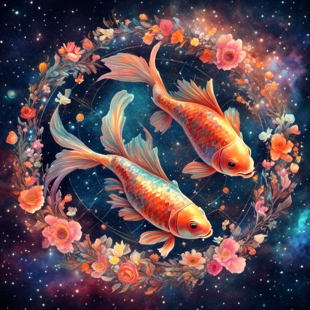 Iridescent Goldfish: Pisces in Cosmic Sky