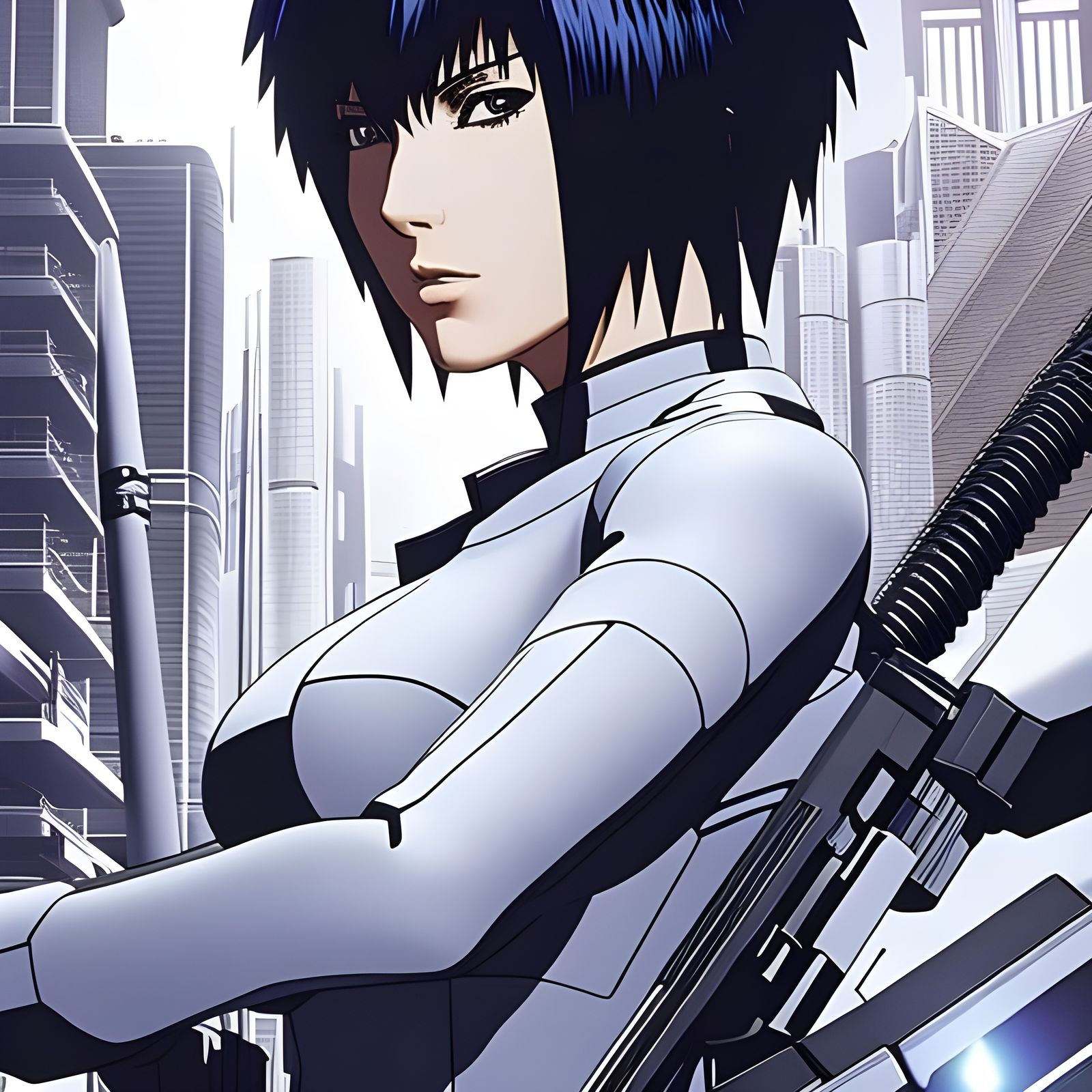 beautiful cyberpunk anime style illustration of motoko