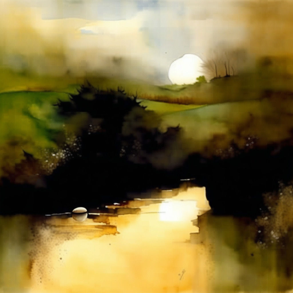 Watercolor of the river at sunset