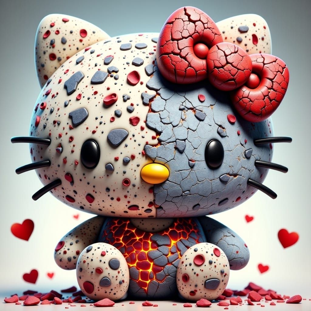  <lora:Magmafication Flux:1.0> hello kitty, cracked