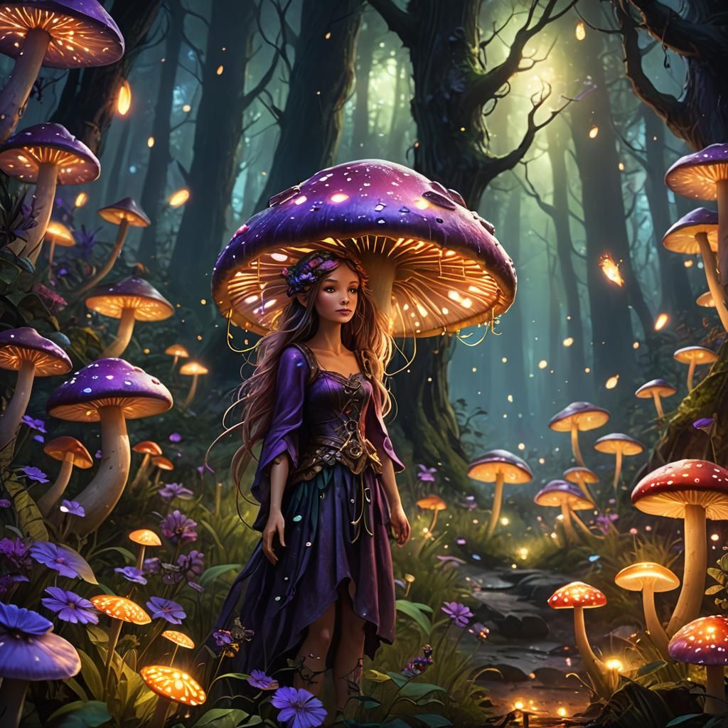 Enchanting Faerie Among Flowers in Art Nouveau Style