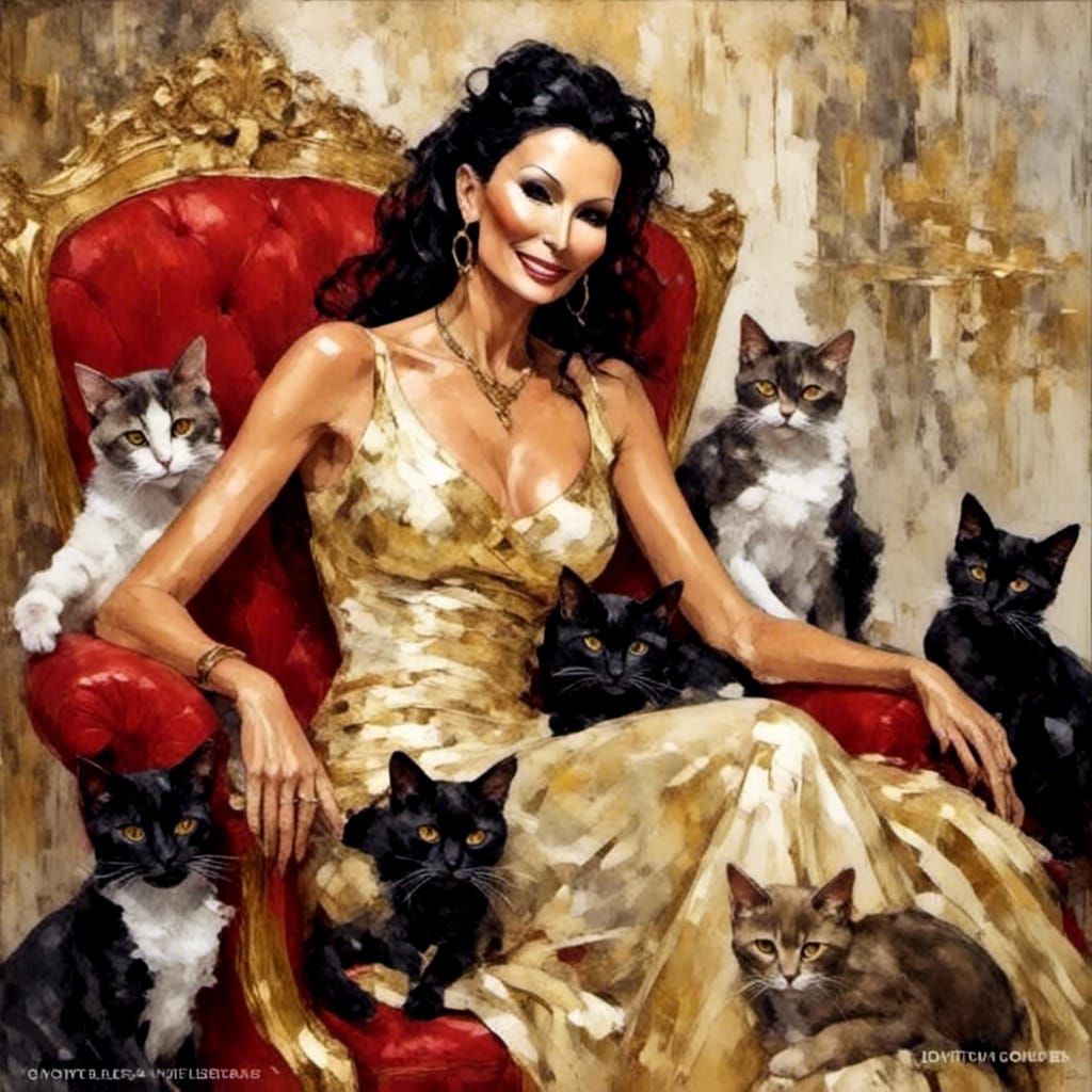 Laughing Woman with Kittens: Expressionist Fantasy Portrait
