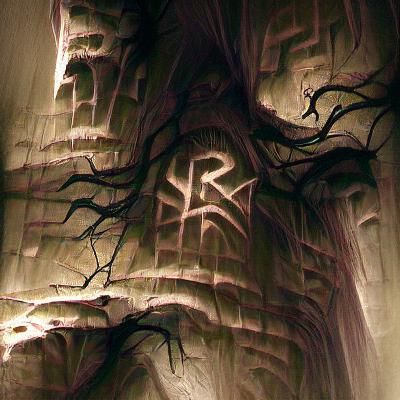 Ancient rune-carved trees loomed overhead evilly. - AI Generated ...
