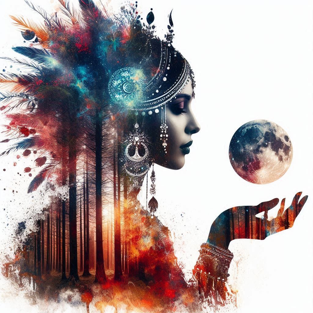 double exposure beautiful fantasy DALL-E 3 portrait landscape..