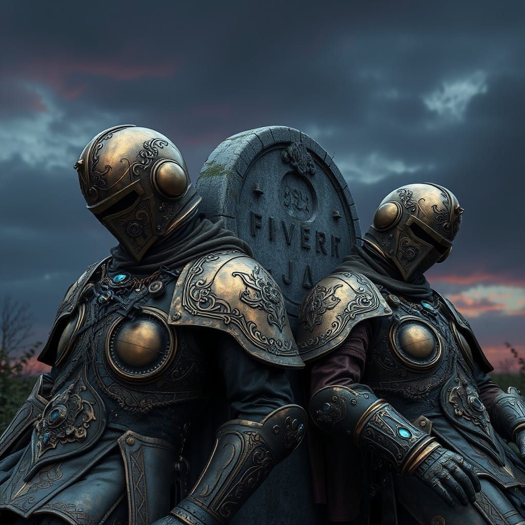 Steampunk Soldiers Rest on Weathered Grave in Moody, Victori...