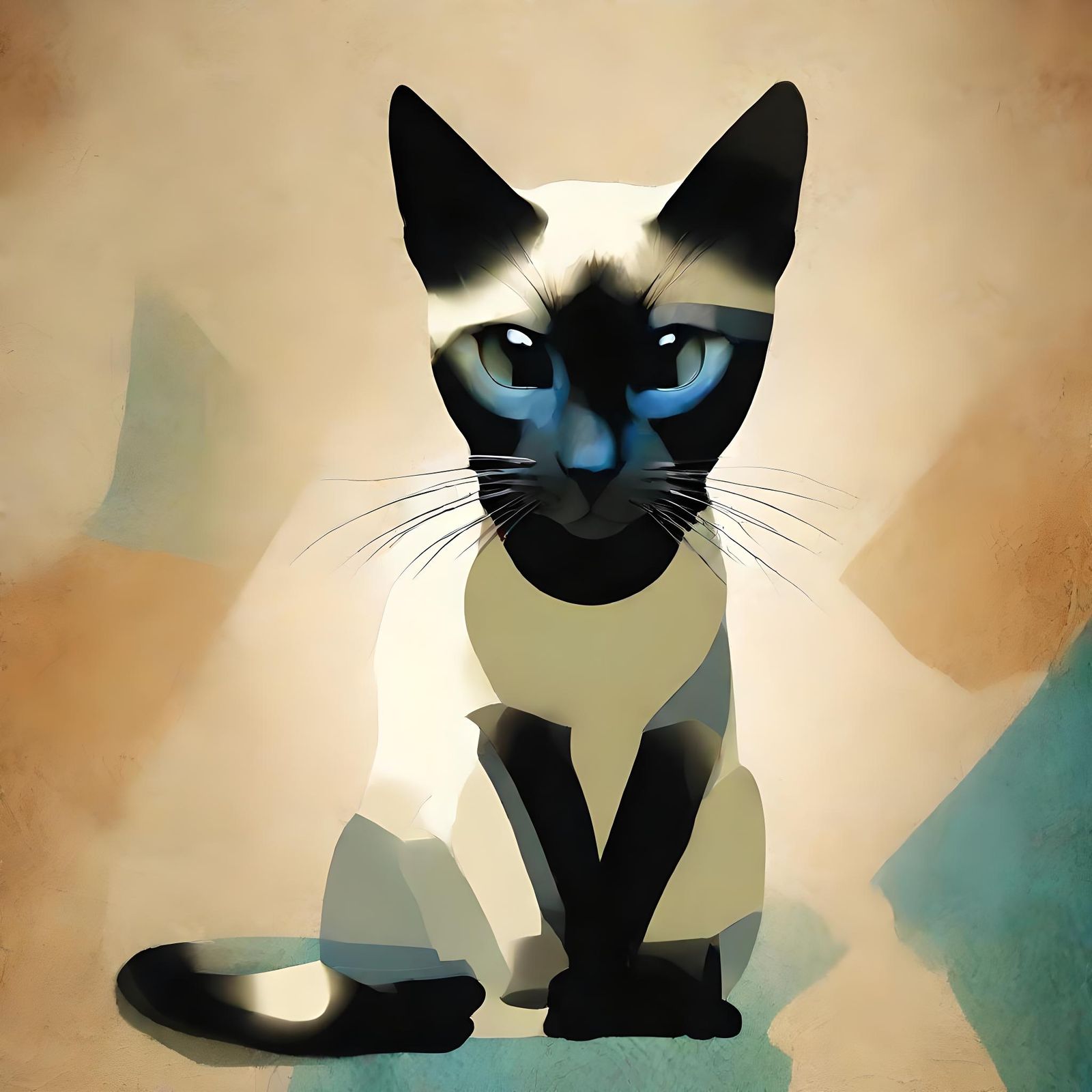 abstract pet Siamese kitty cat, loose sensuous curves, kitty...