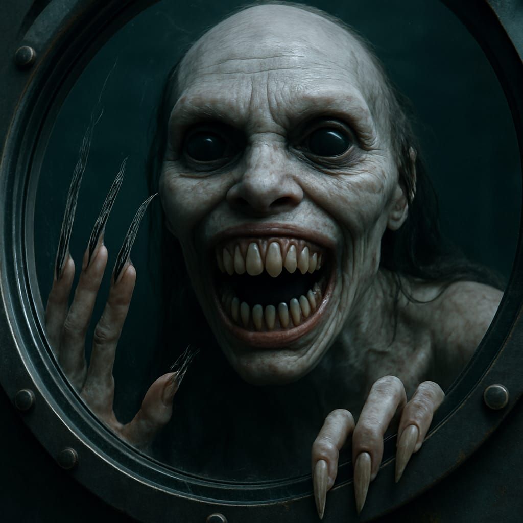 Scary real life style evil old mermaid siren mermaid staring...