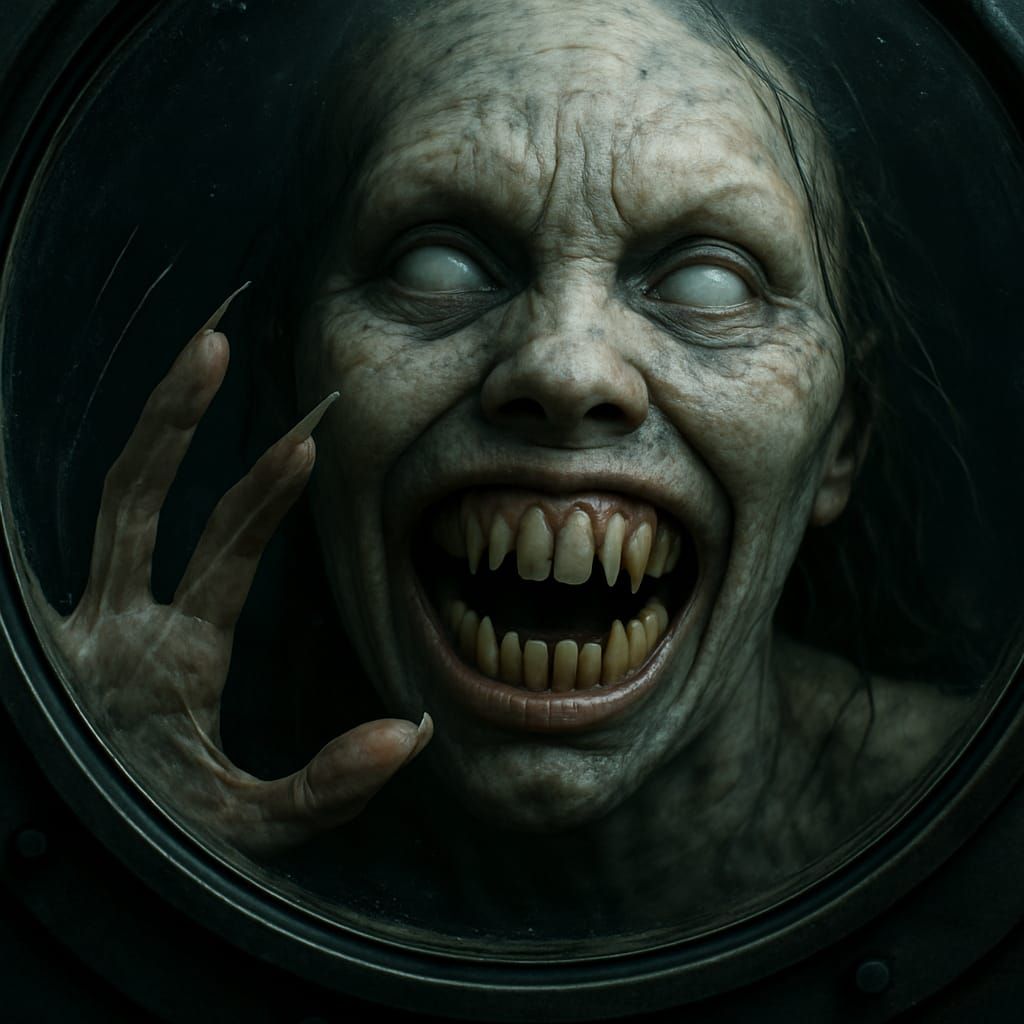 Scary real life style evil mermaid siren staring into your s...