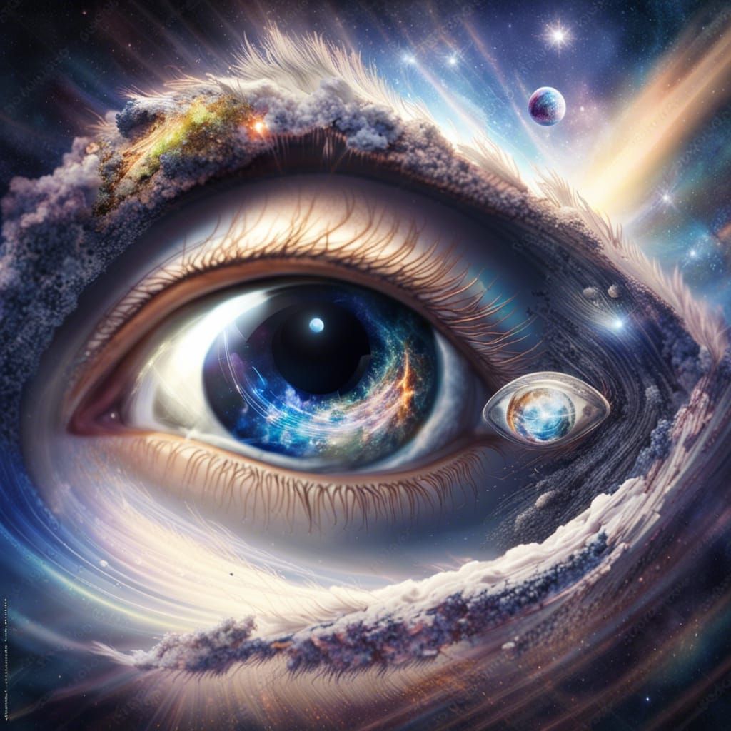 an eye and surrounding, spiral galaxy iris inside, accretion...