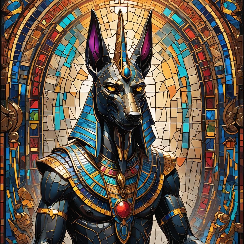 stained glass ancient Egyptian god Anubis - AI Generated Artwork ...