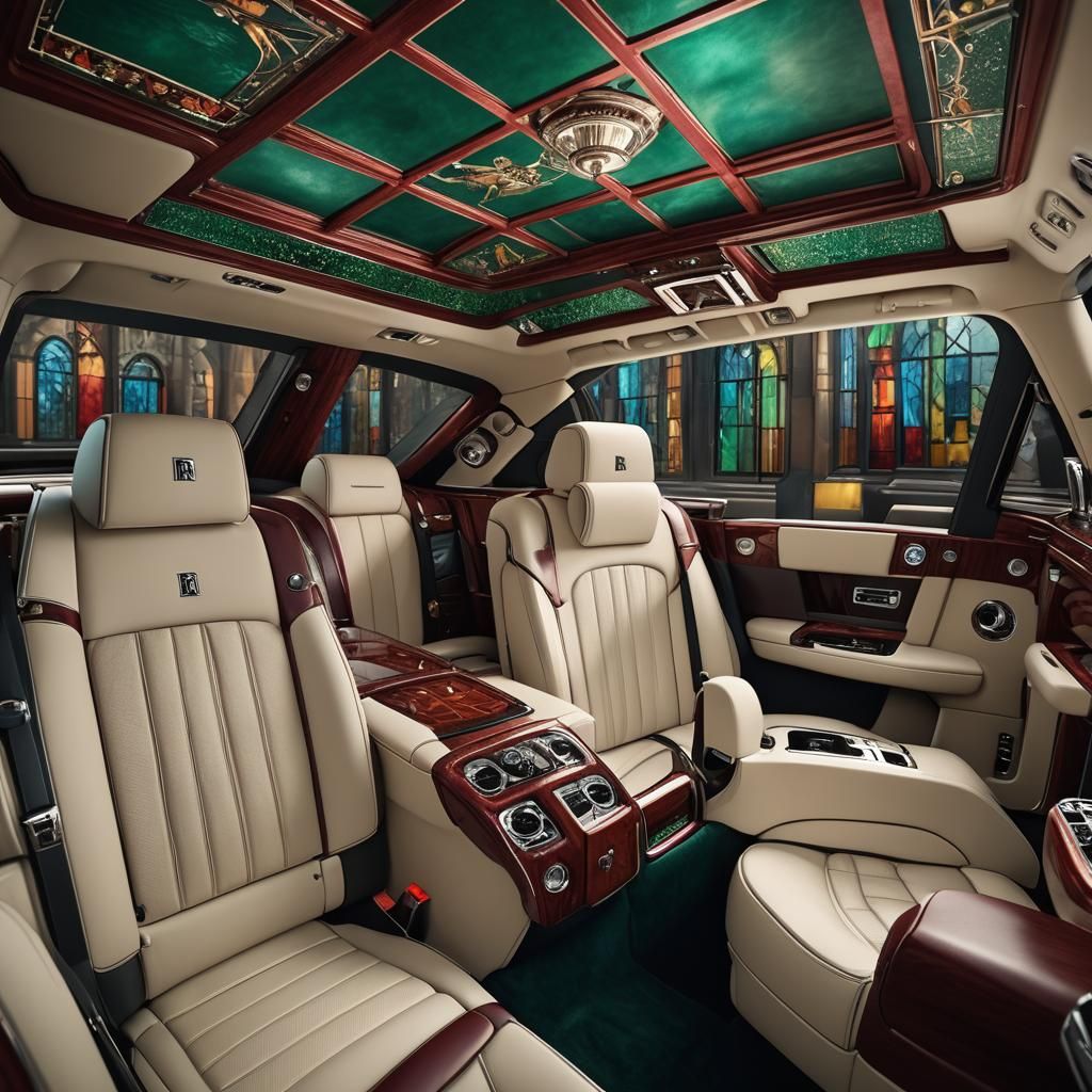 Opulent Rolls Royce Interior with Stained Glass Ceiling