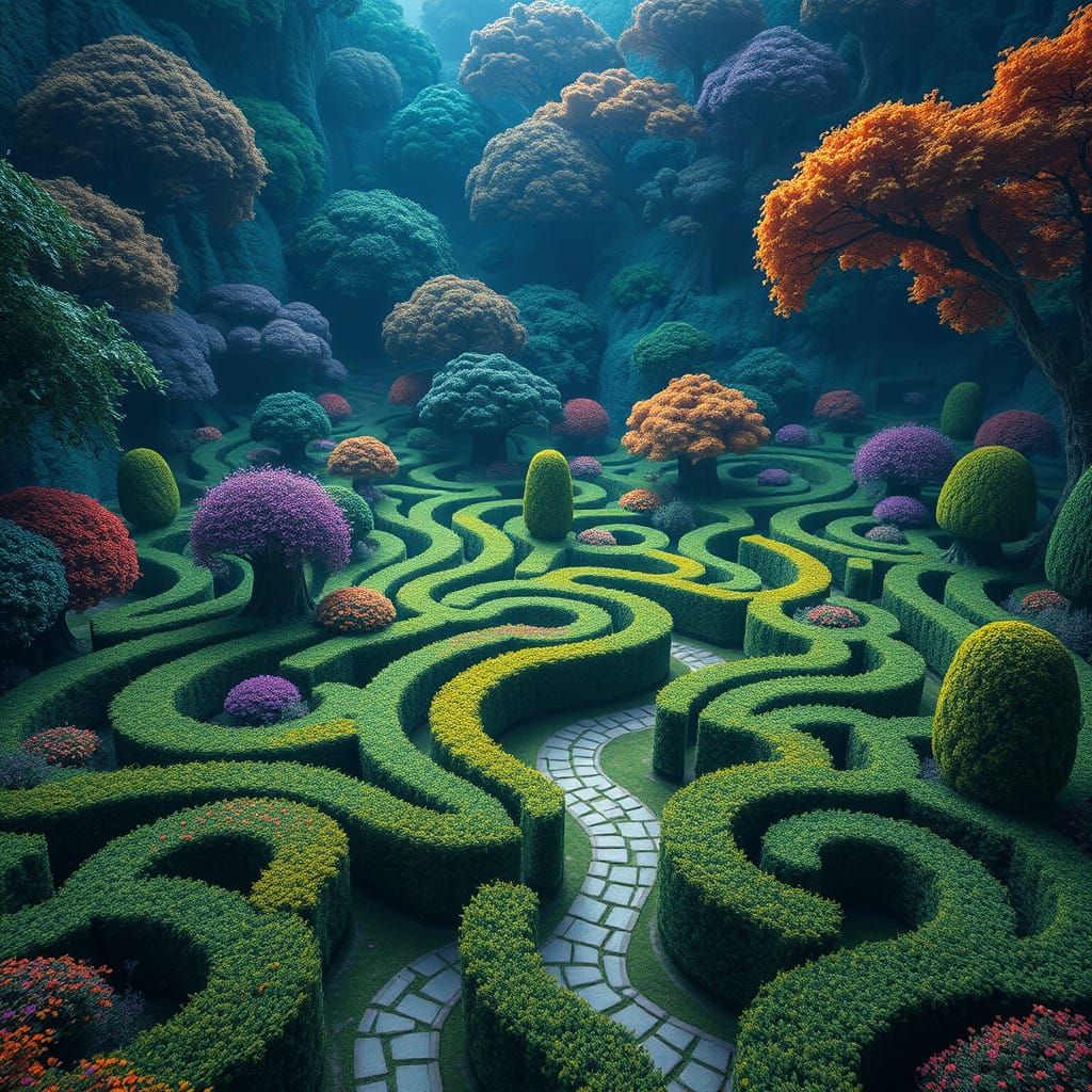 a Mandelbrot set designed garden maze  by @Hereami