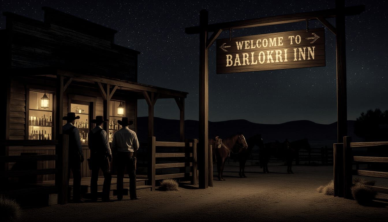 1900 Western Saloon Scene Under Starry Night Sky