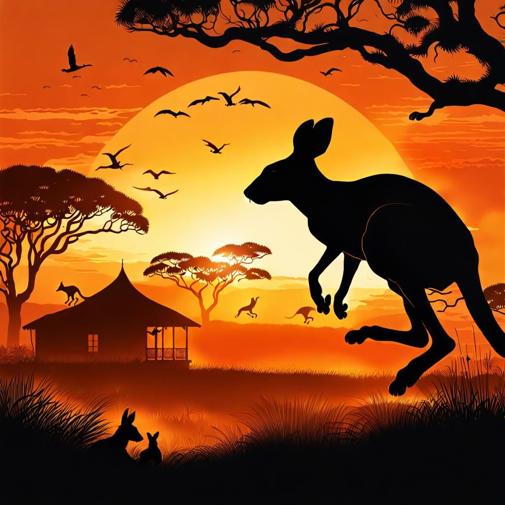 Kangaroo jumping in australian savannah   by @KrystofM75