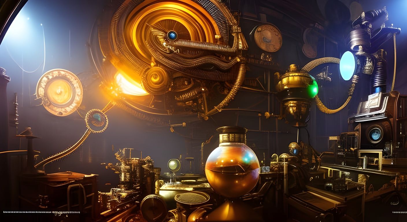 Steampunk lab wallpaper 2 - AI Generated Artwork - NightCafe Creator