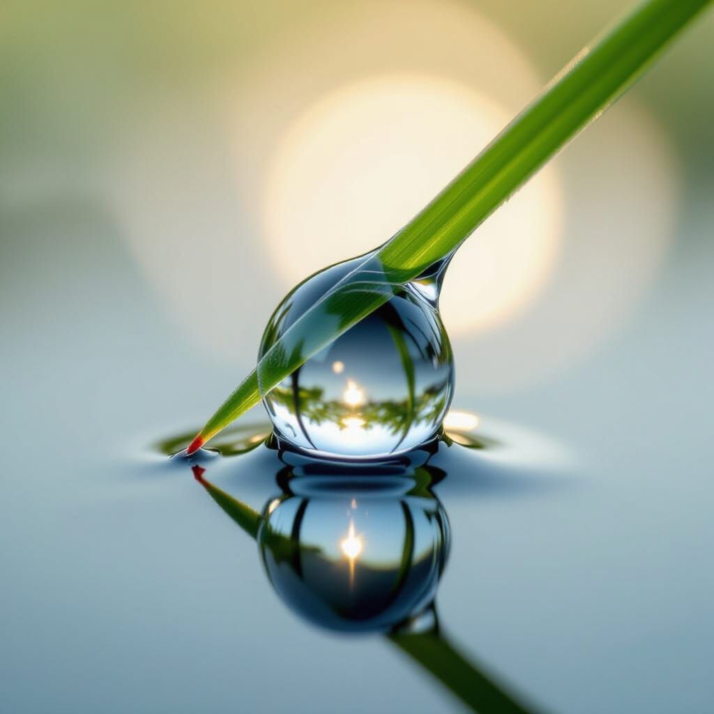 For the Macro View challenge: An extreme close-up of a water droplet clinging to a blade of grass, capturing ...  by @Anthi