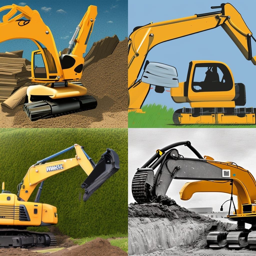 Excavator In the style of a picture story book