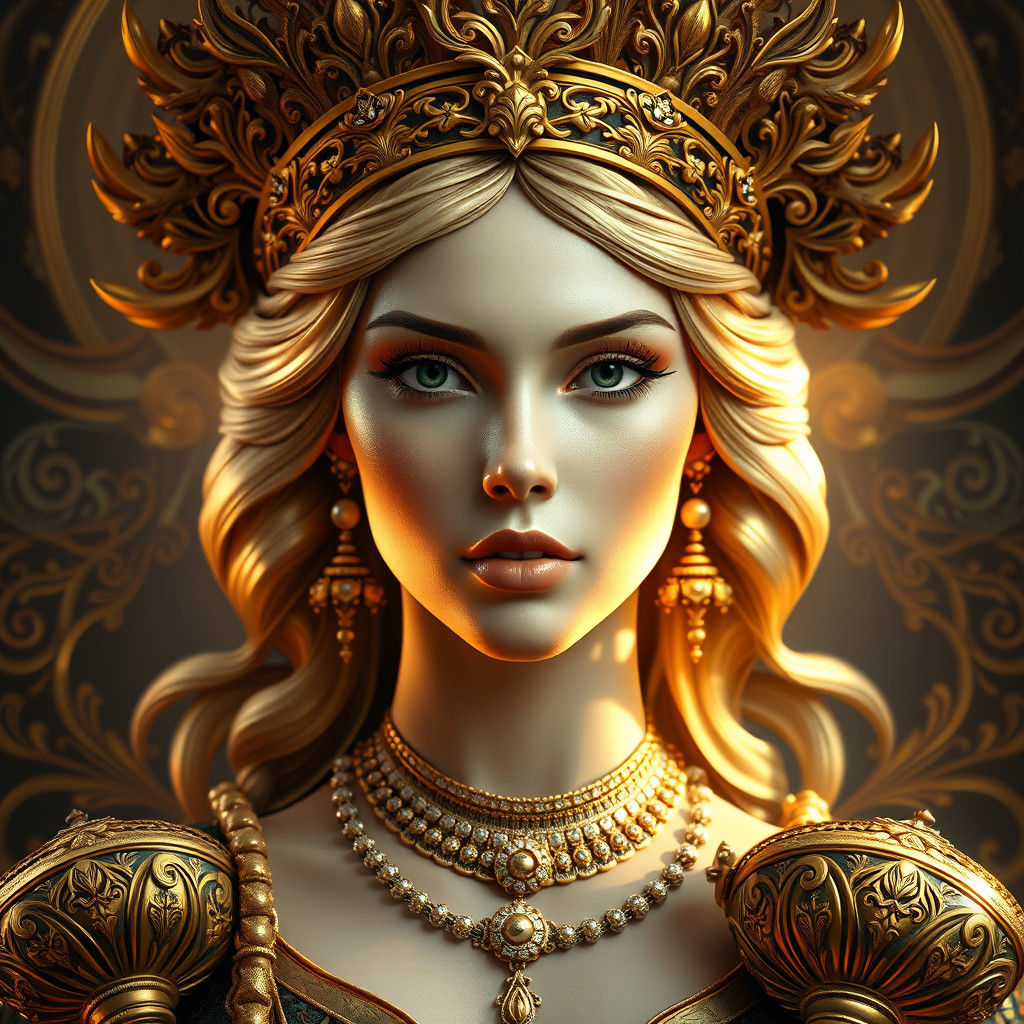 Regal Woman with Laurel Wreaths in Art Nouveau Style