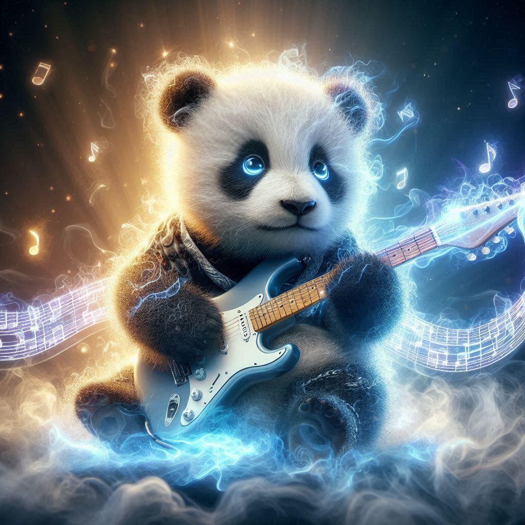 Baby Panda playing electric guitar