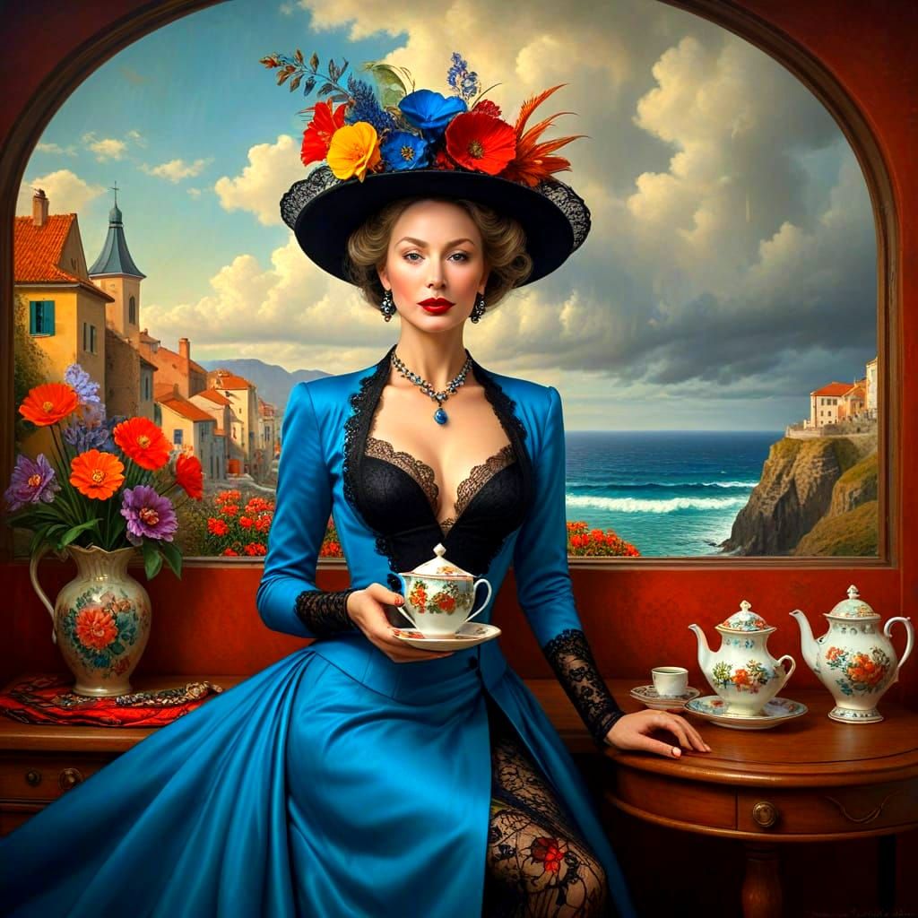 Surrealistic Portrait of a Happy Lady in Exotic Attire