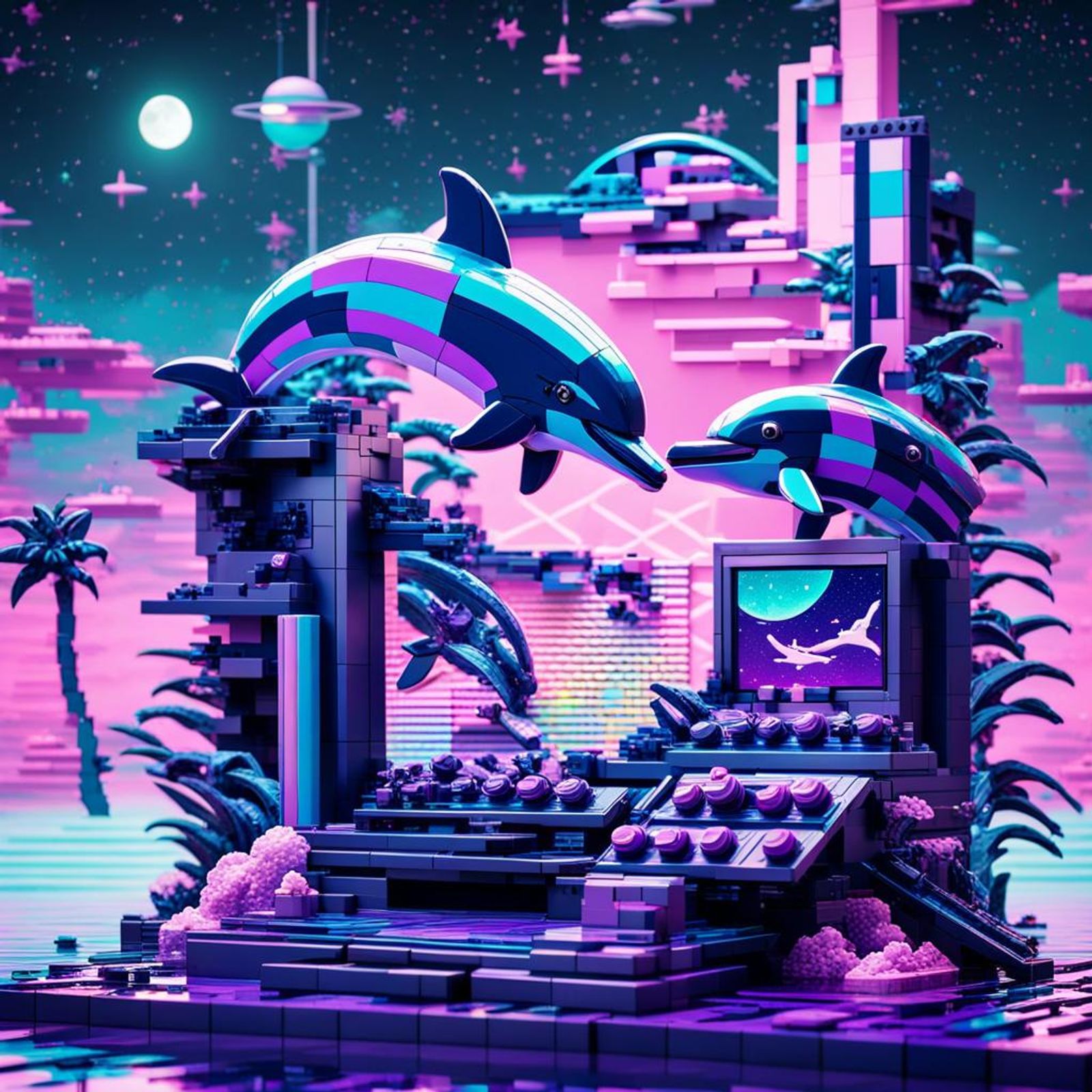 Purple dolphins in lego - AI Generated Artwork - NightCafe Creator