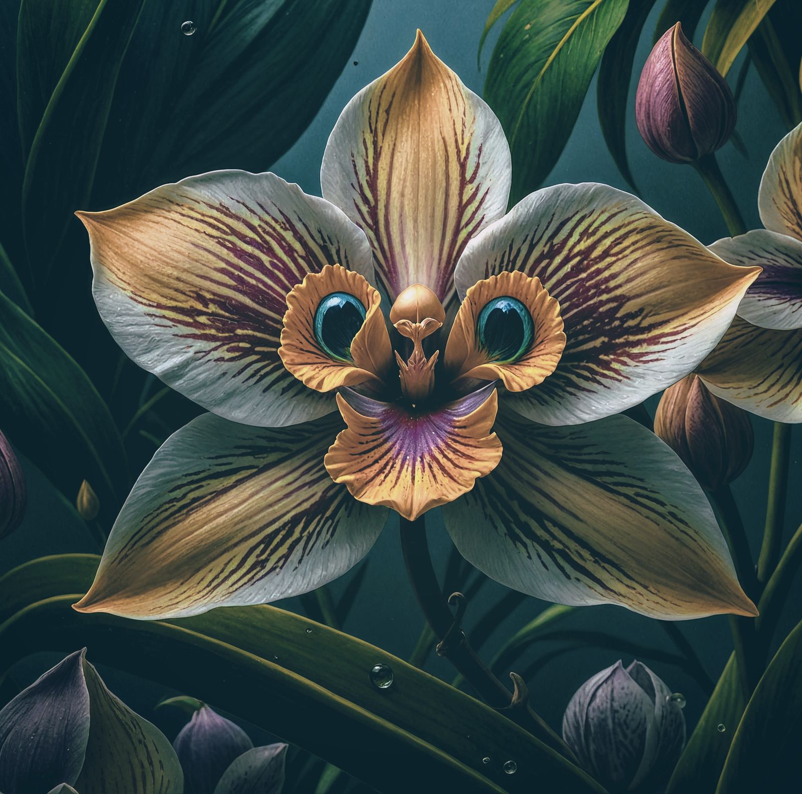 an mysterious orchid flower with bold eyes